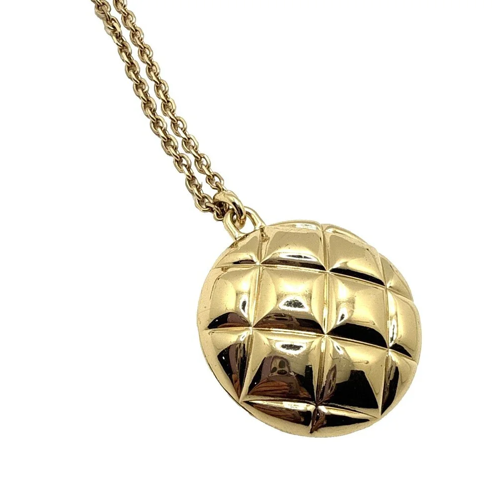 ALFANI Quilted Puffy Pendant Necklace Gold Tone Textured Round Statement 34